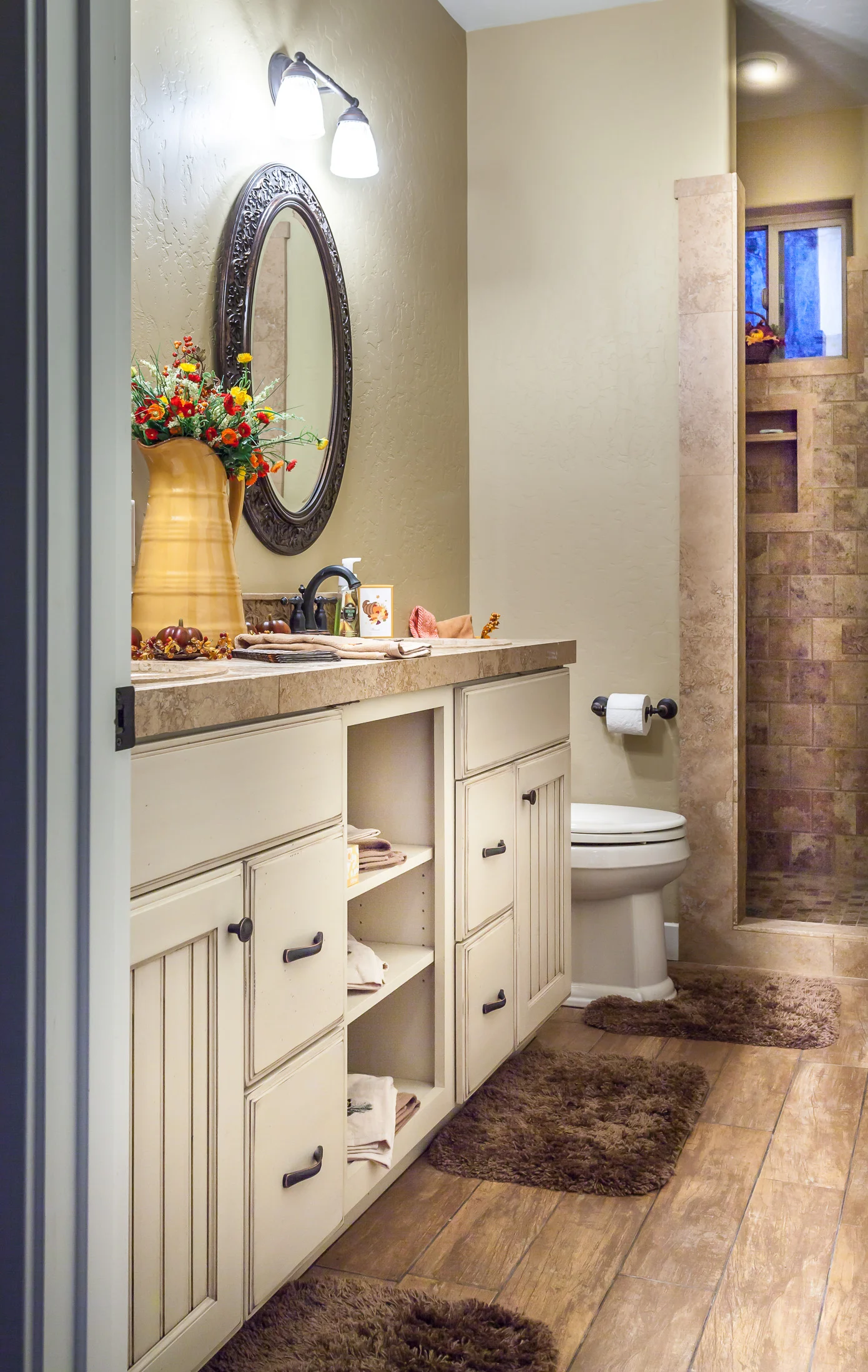 Modern Bathroom Remodel in Prescott AZ Modern bathroom remodel featuring a custom vanity, walk-in shower, and luxury finishes in Prescott AZ