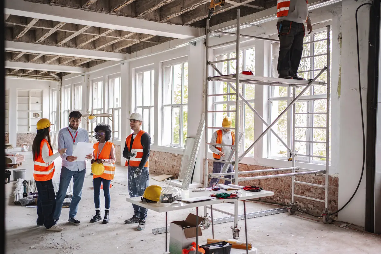 Construction crew completing commercial tenant improvements in Prescott AZ