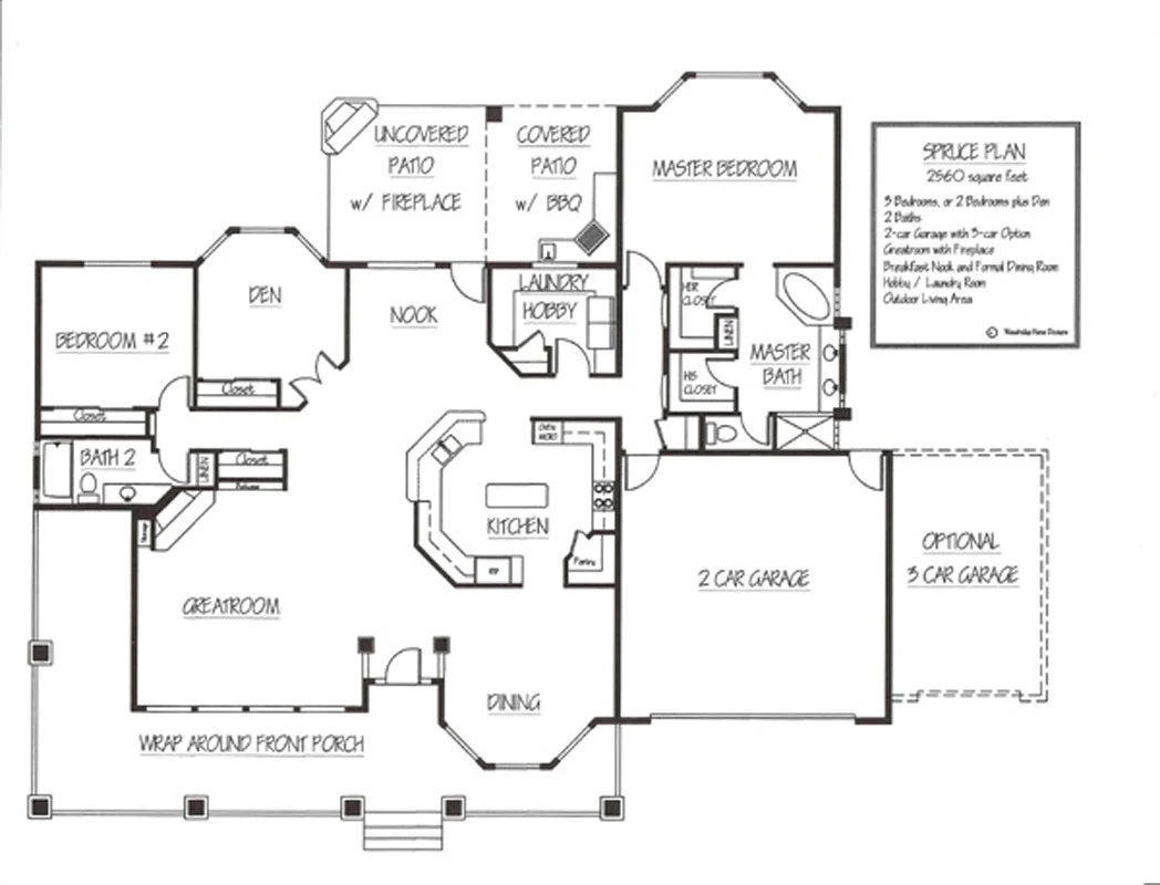 Spruce Floor Plan by Custom Home Builder in Prescott AZ Spruce floor plan layout designed by Prescott Builders of AZ for custom homes in Prescott, Arizona