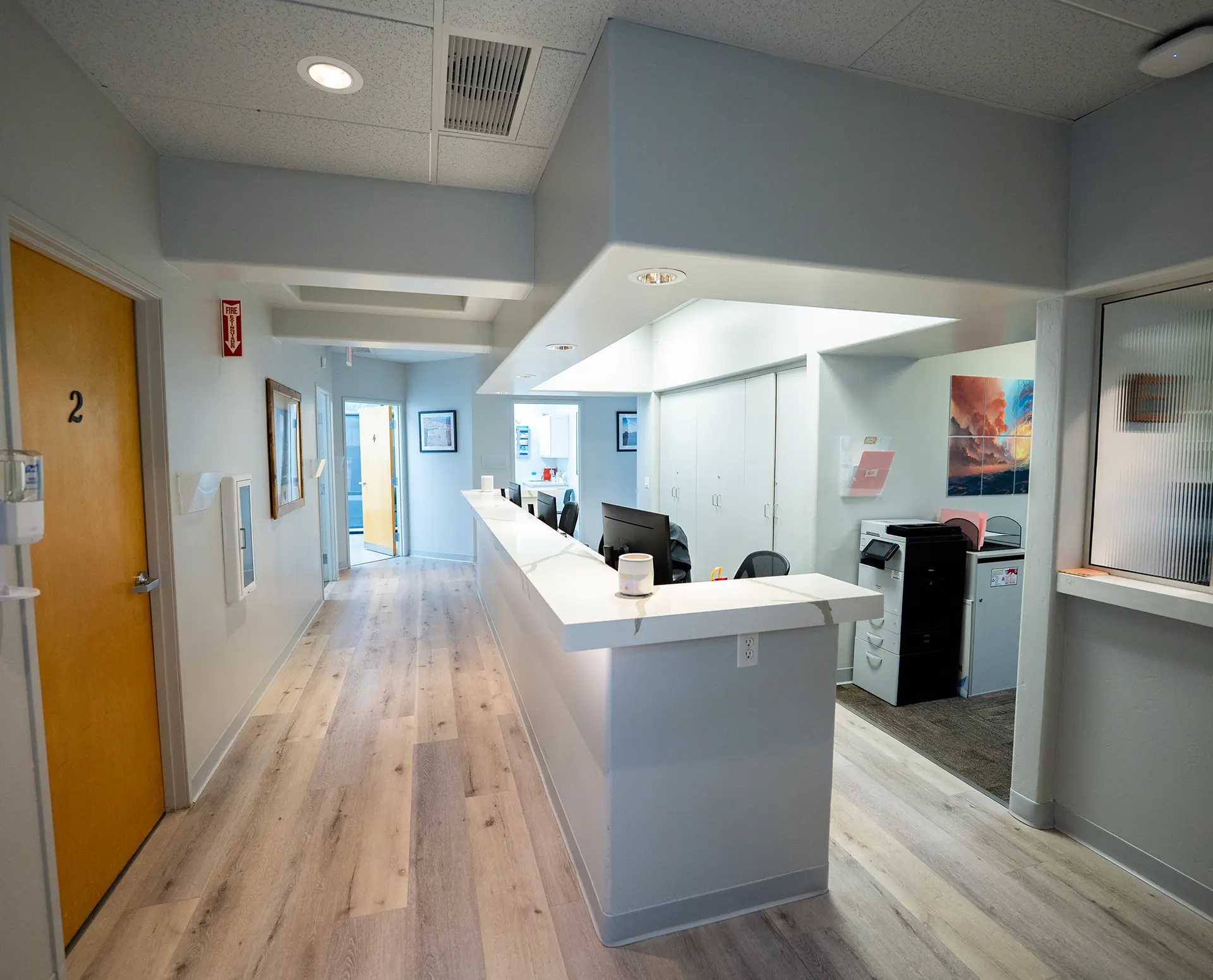 Commercial Office Interior Prescott AZ Commercial office interior by a custom home builder in Prescott AZ with reception workspace and modern finishes