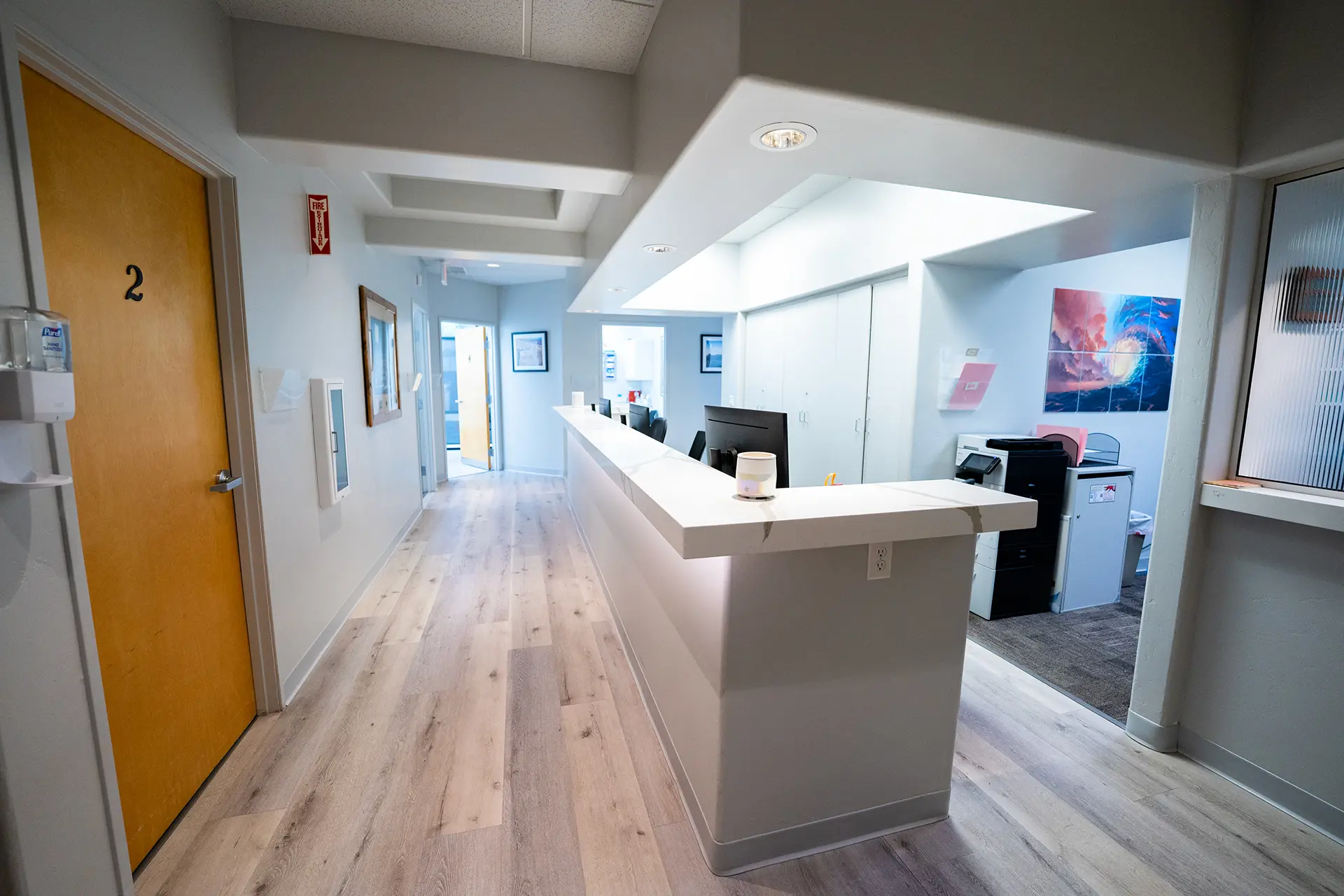 Commercial Office Reception Prescott AZ Commercial office reception designed by a custom home builder in Prescott AZ with modern reception desk