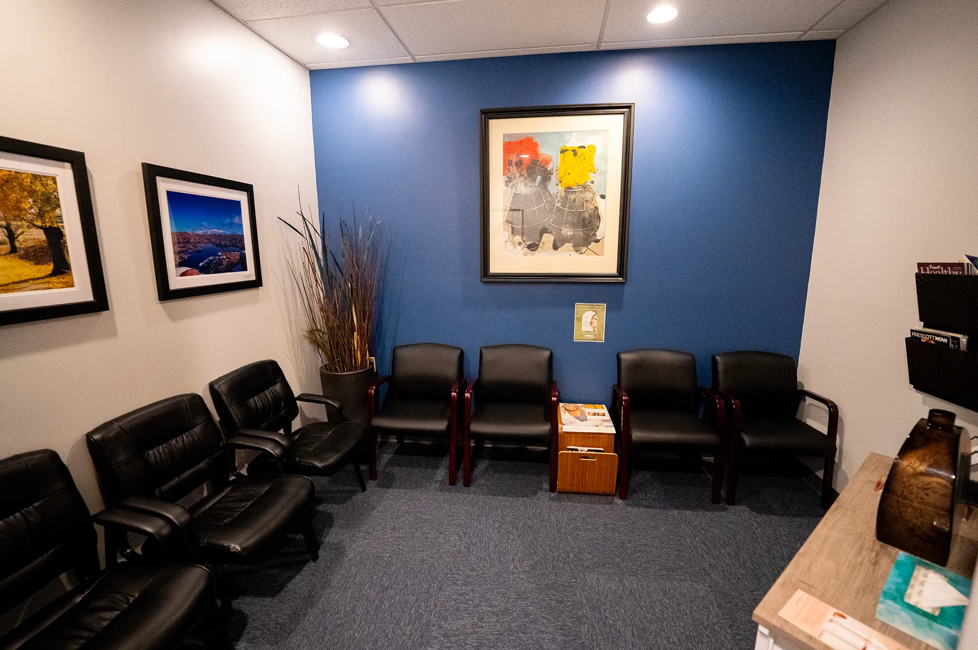 Healthcare Waiting Area Prescott AZ Healthcare waiting area by a custom home builder in Prescott AZ featuring modern seating and décor