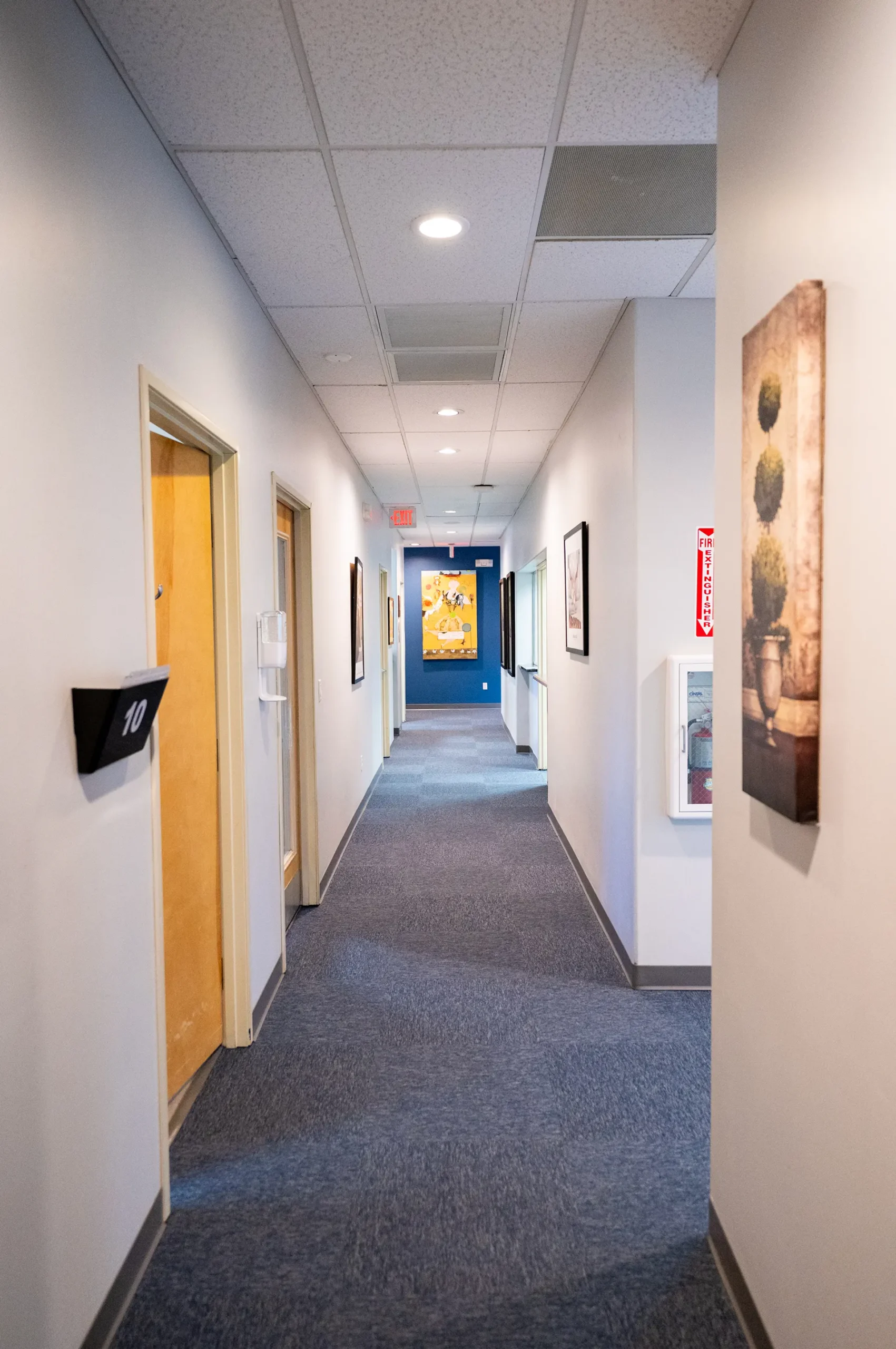 Medical Office Hallway Prescott AZ Medical office hallway completed by a custom home builder in Prescott AZ with modern commercial finishes