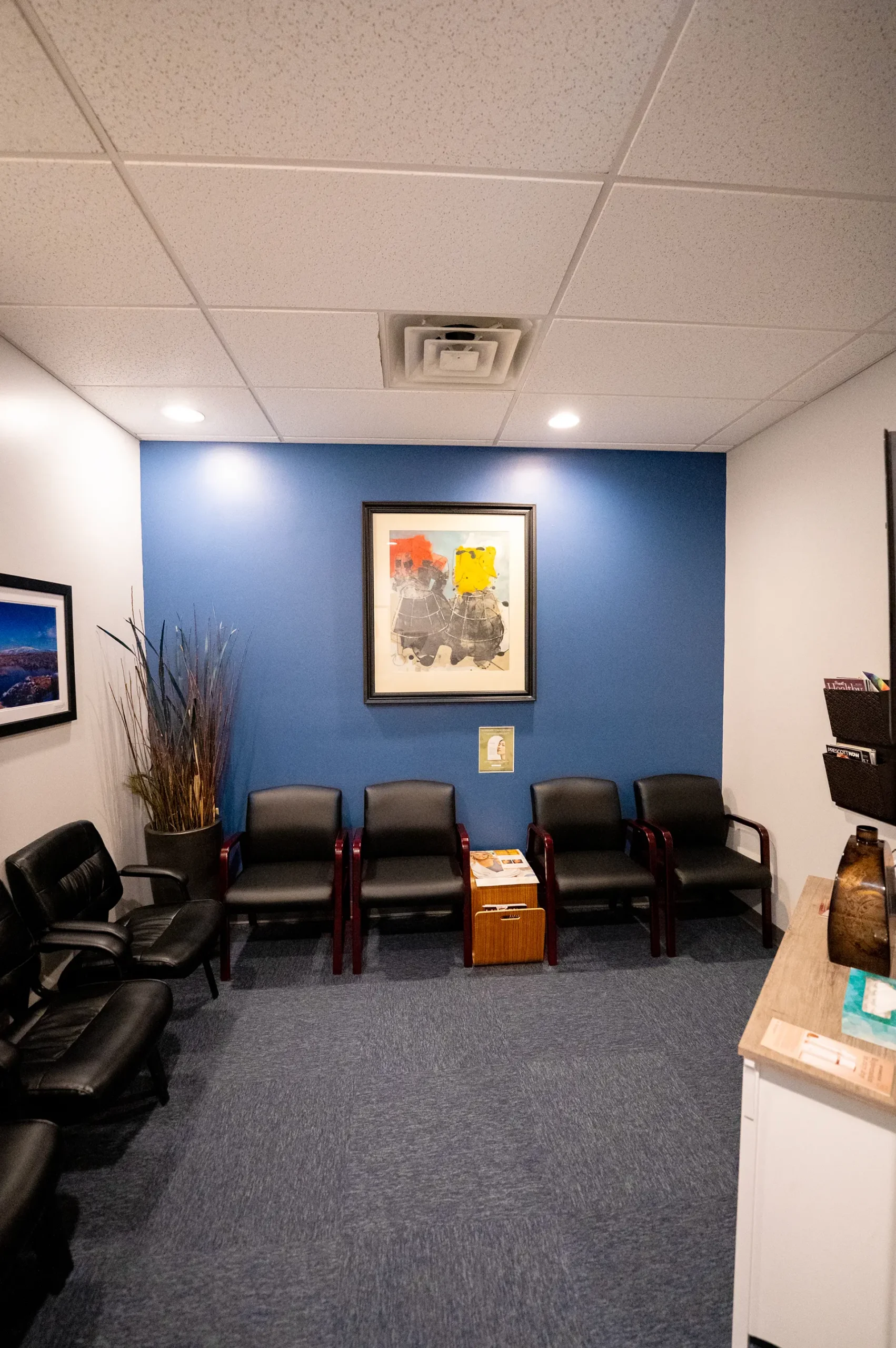 Medical Waiting Room Prescott AZ Medical waiting room built by a custom home builder in Prescott AZ with comfortable seating and modern finishes